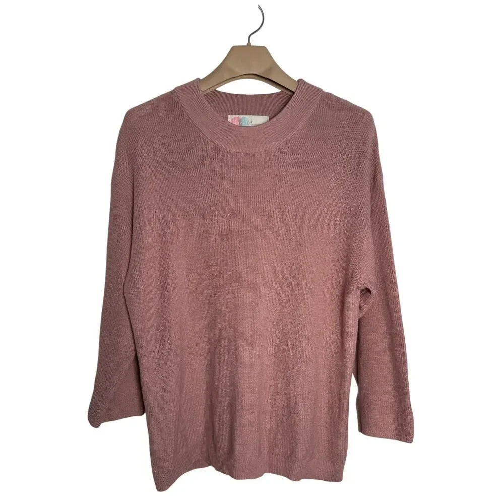 Free People Beach Sweater Medium Pink Cotton Blend Lightweight Oversized Ribbed